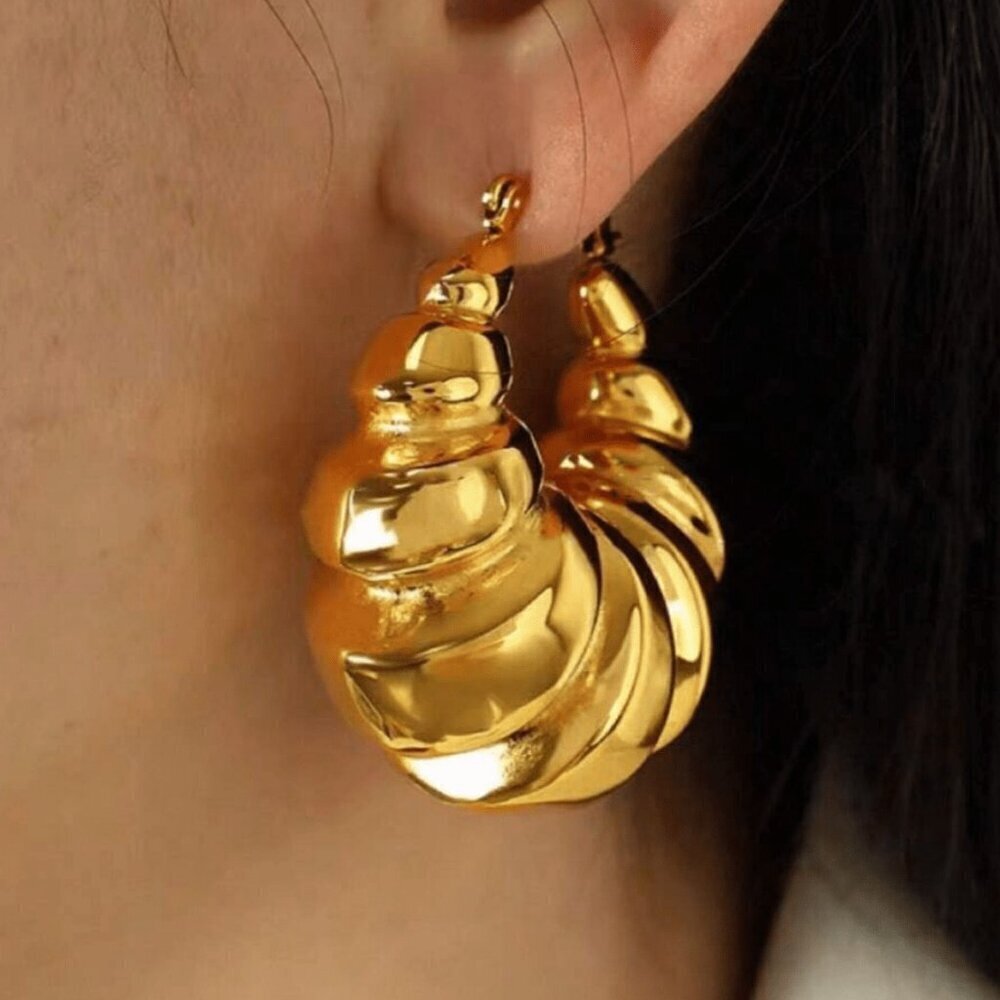Gold Sexy Women's Thick Metallic Finish Round Hoop Earrings